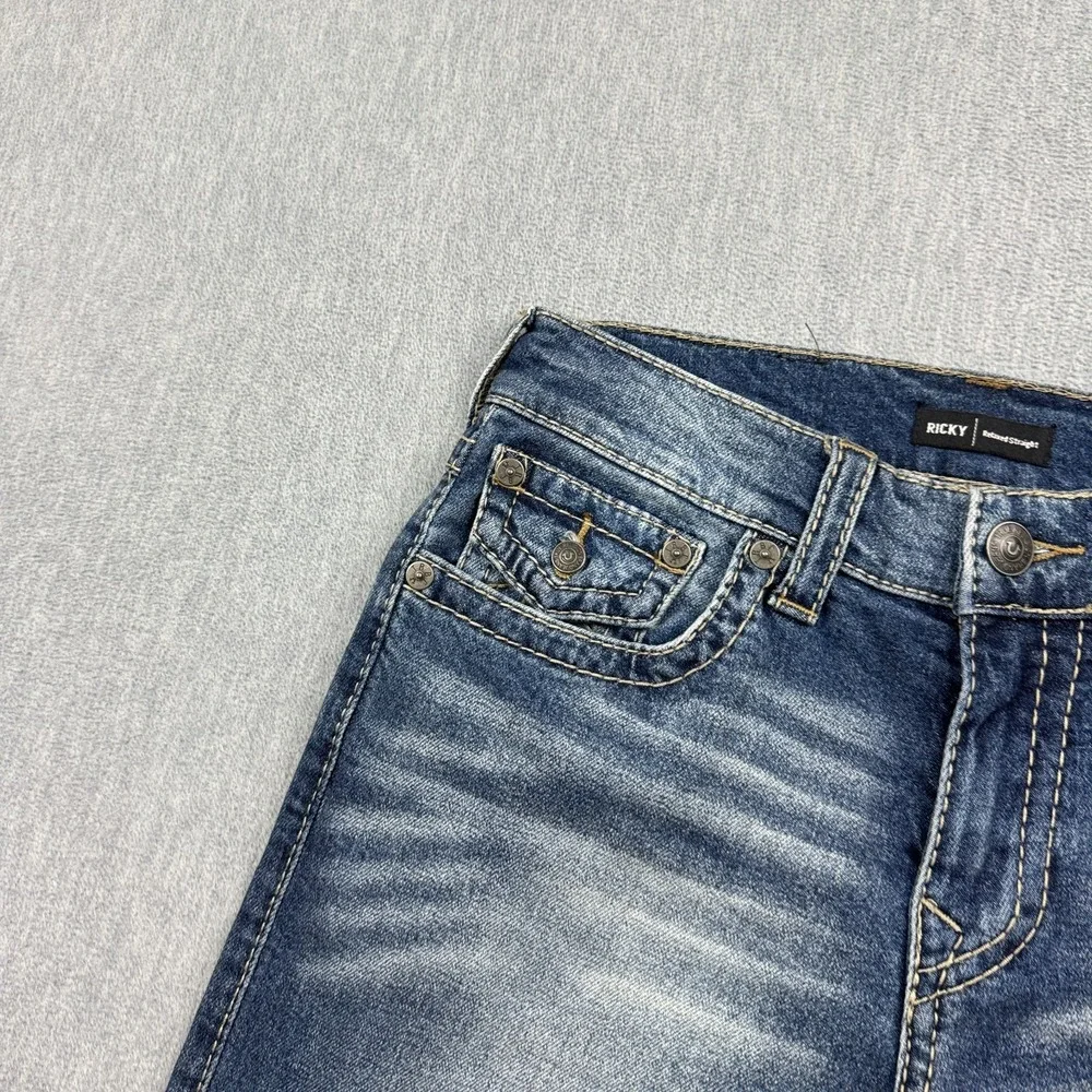 True Religion Jeans Mens 29X33 Blue Ricky Flap Big T Denim Relaxed Straight NWT